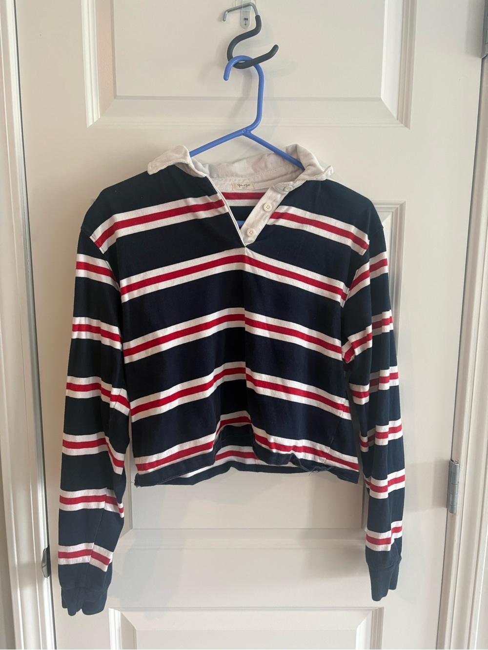 John Galt Navy, White & Red Striped Crop Top